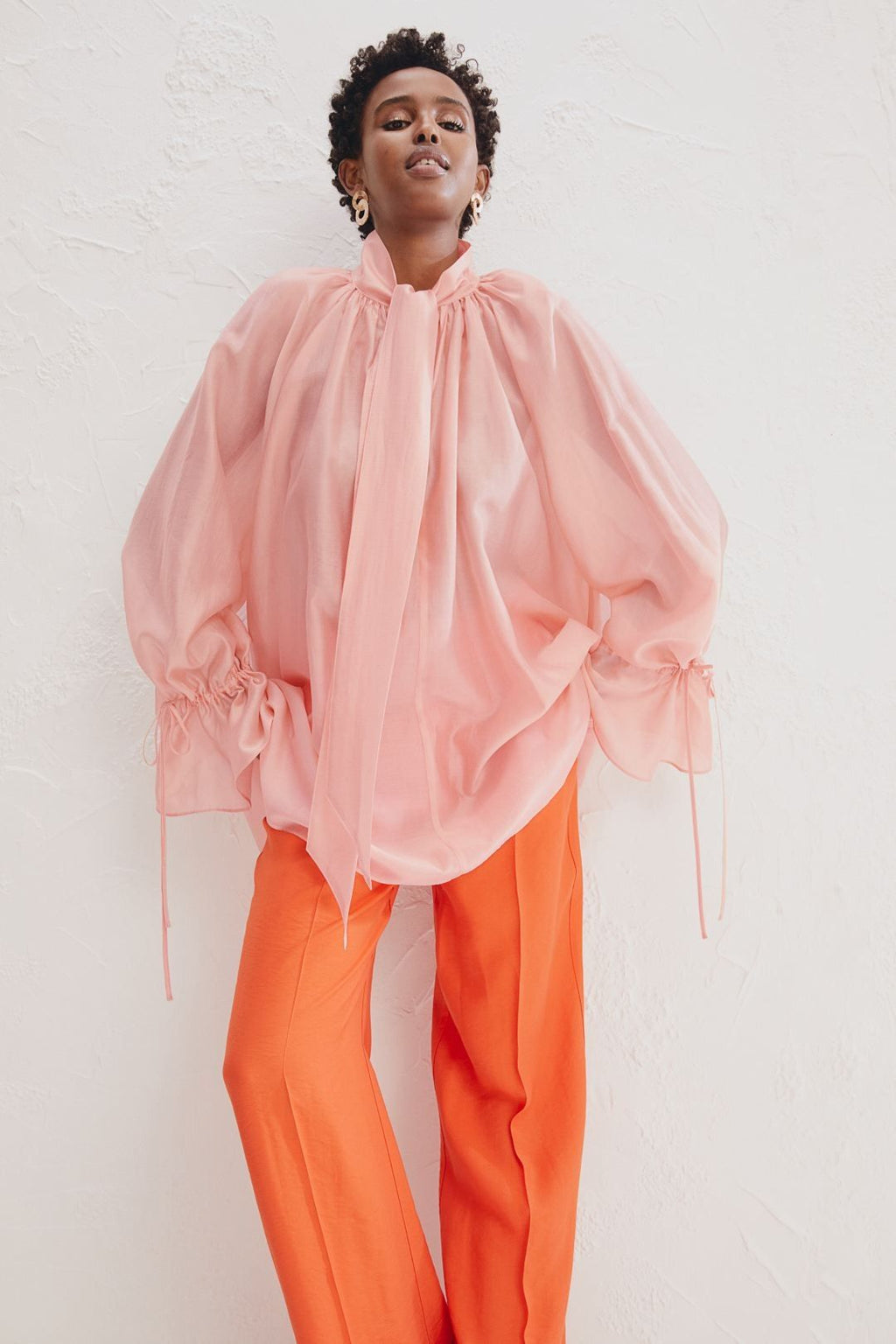 Camicia in Chiffon con Volant e Fiocco