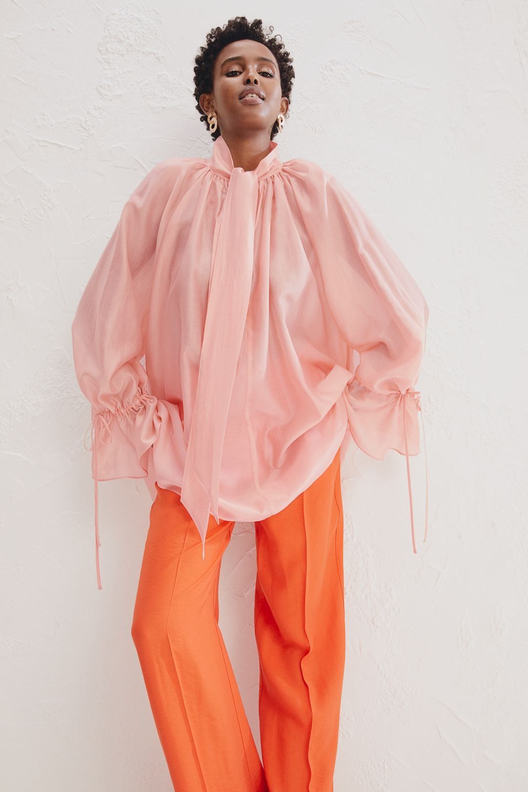 Camicia in Chiffon con Volant e Fiocco