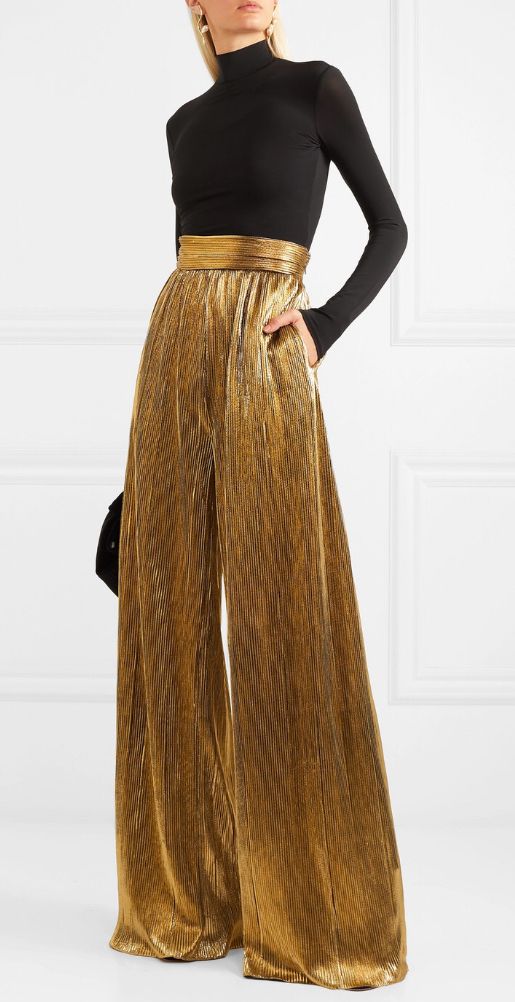 Pantaloni a Palazzo Plissé Oro Metallizzato